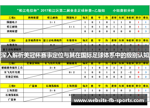深入解析美冠杯赛事定位与其在国际足球体系中的级别认知
